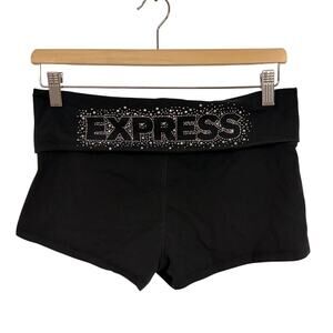 Express Y2K McBling Foldover Low Rise Yoga Shorts Black SZ SMALL 2000s Micro